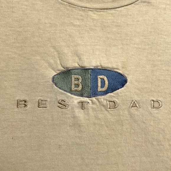 Vintage 90s Jerzees Best Dad Embroidered T-Shirt Tan Novelty Distressed Casual - Picture 2 of 7